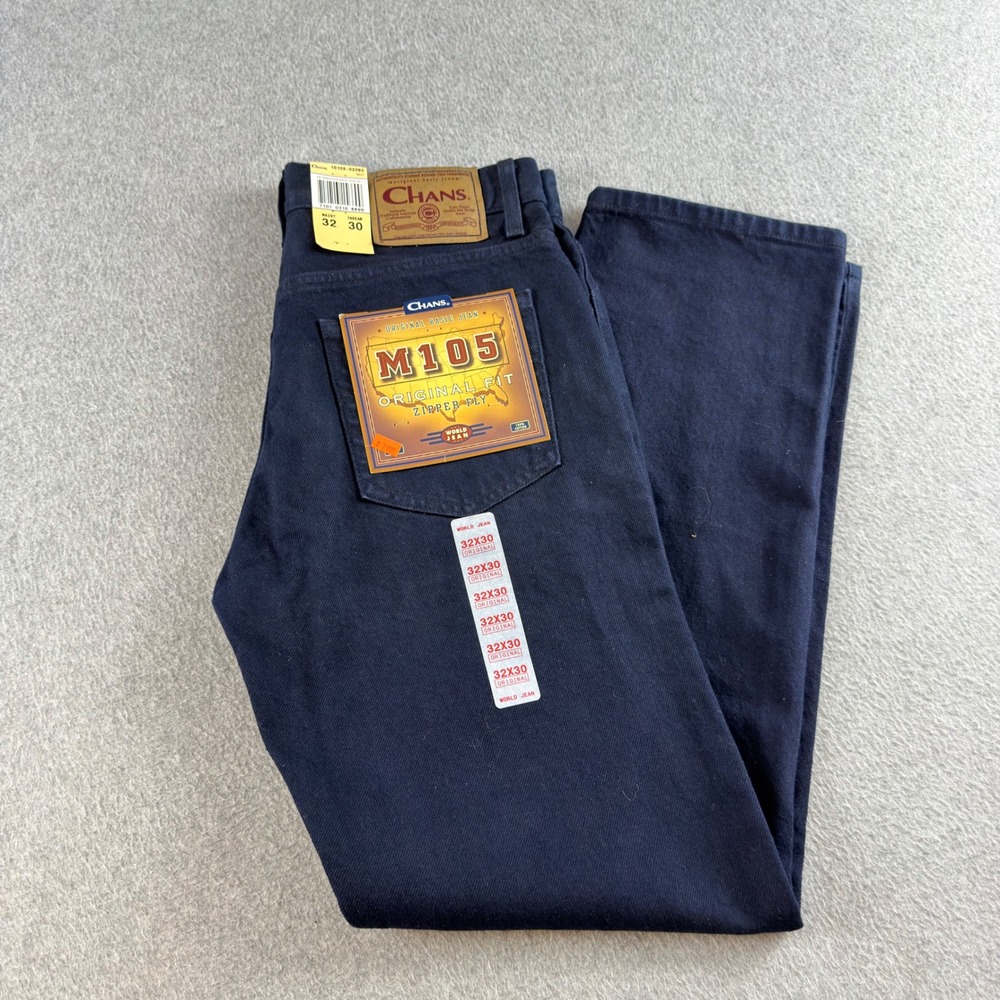 Vintage Chans M105 Jeans Mens 32x30 Navy Original Fit 90s Deadstock USA Western